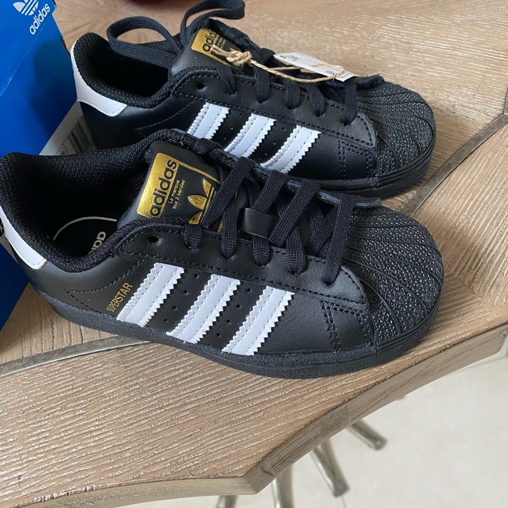Adidas Kids Black Superstar C- NEW- 10 1/2K Black and White
